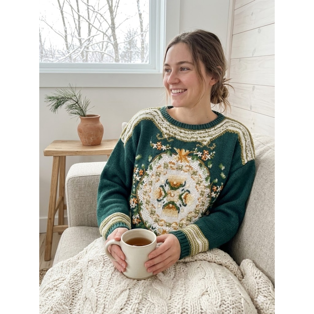 Jennifer & Company Vintage Hand Knitted Floral Boho Sweatshirt